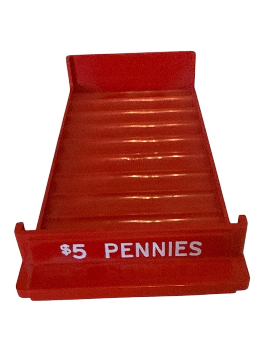 Vintage 5 Cent Pennies Holder Tray Red Plastic Ten Rolls